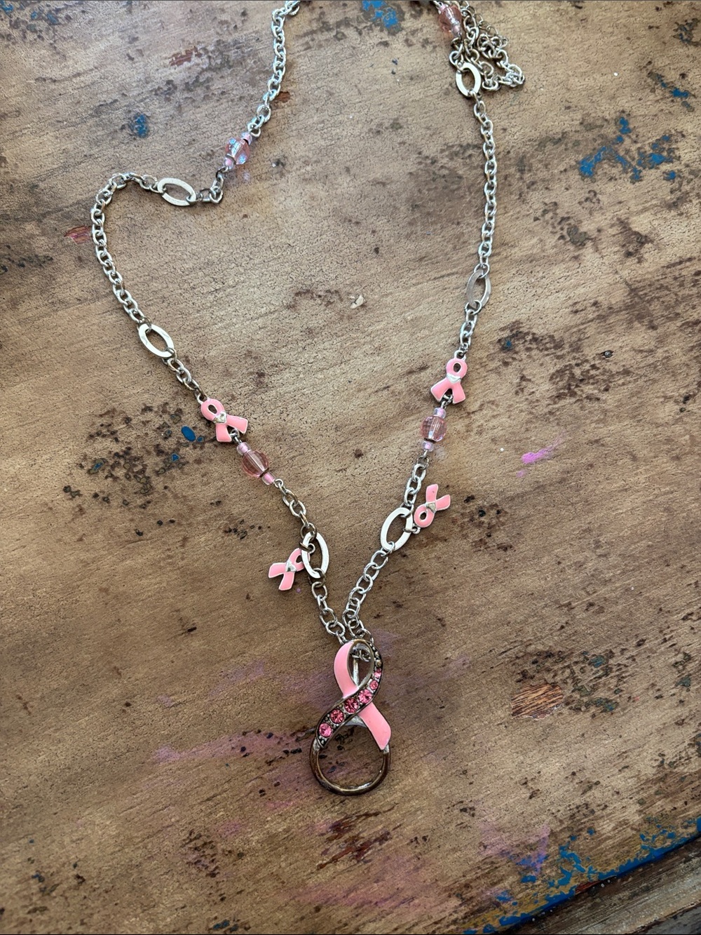 Pink Ribbon Awareness Necklace with Crystal Accents - Women Jewelry